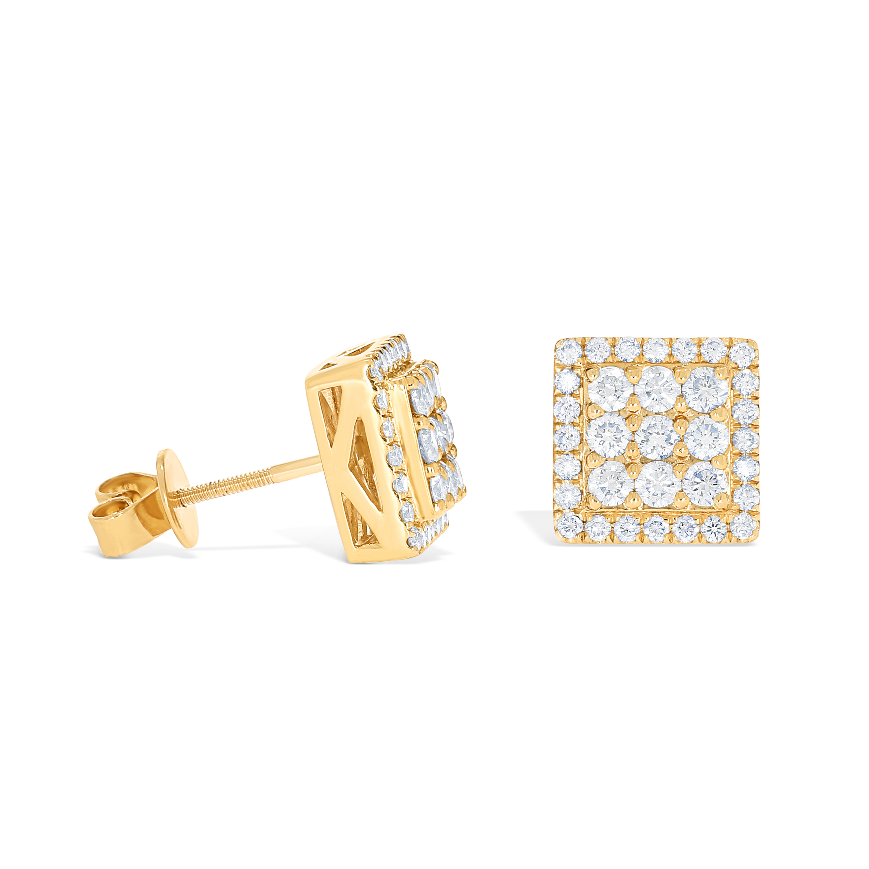 Square Diamond Earrings 1.60 ct. 10k Yellow Gold